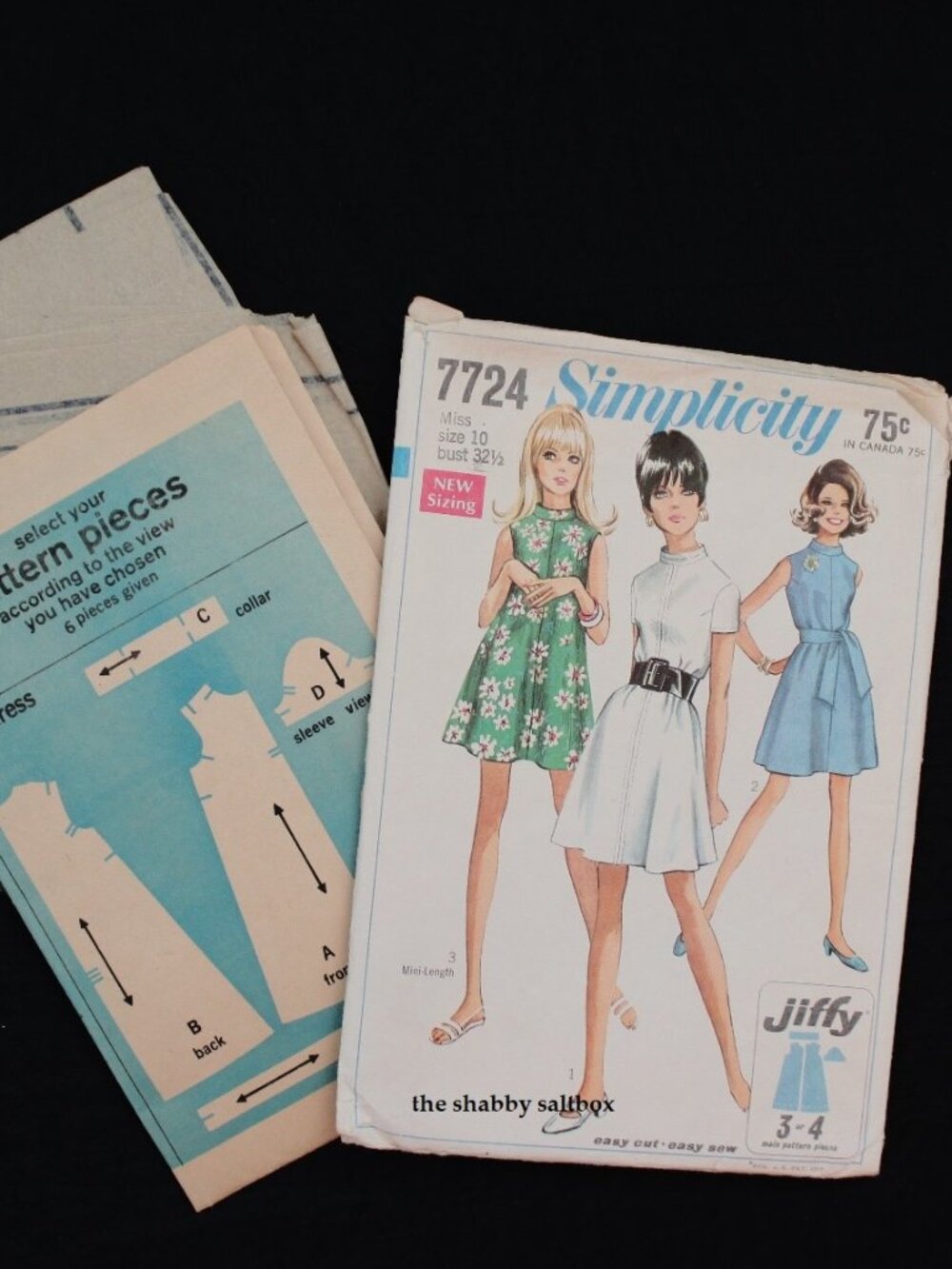 VTG Simplicity TENT Dress #7724 Jiffy 1968 Retro Mini MCM Misses' 10 Bust 32.5